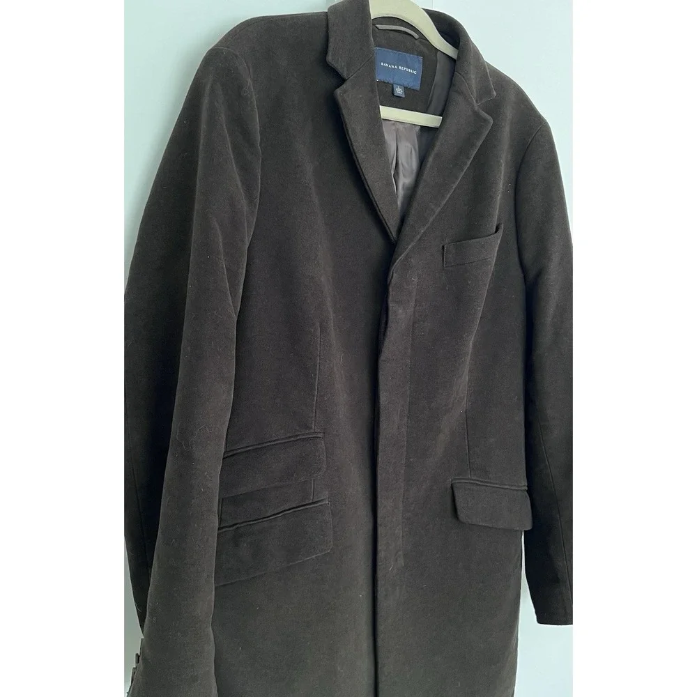 Banana Republic Mens L 100% Cotton Overcoat Brown Tailored Topcoat Hidden Button